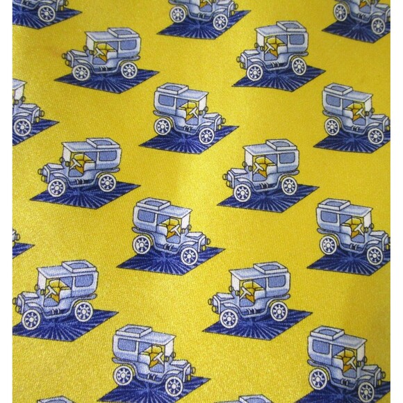 FABERGE Mens Silk Tie Yellow Blue Handmade USA 054 Truck Print - Picture 2 of 8